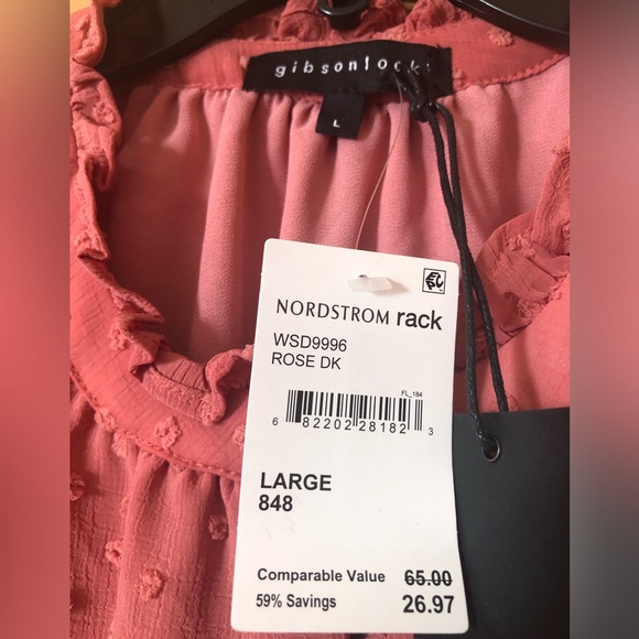 GIBSONLOOK NWT SALMON COLOR BLOUSE WITH LINING , SHORT SLEEVES SIZE LARGE - Picture 2 of 7